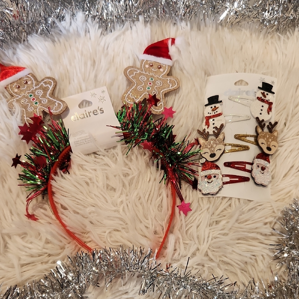 Claire's Holiday Headband and Clip Set with Red and Green Accents